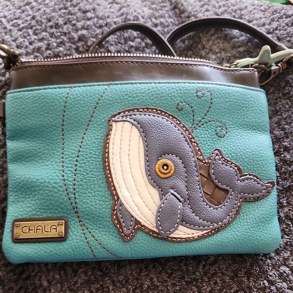 Chala Teal and Brown Whale Wristlet